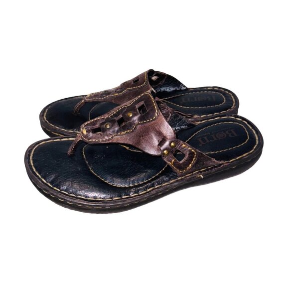 Born Genuine Brown Leather Thong Jesus Sandals 6 Cushioned Comfort Ortho Shoe - Picture 3 of 10